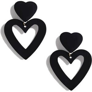 Black Double Heart Dangle Earrings Love Drop Earrings for Women Valentines Gift
